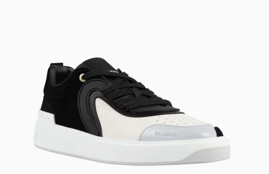 Balmain Black White Sneakers Balmain Suede Leather Sneakers Balmain Designer Footwear Luxury Contrast Sneakers Balmain Casual Shoes