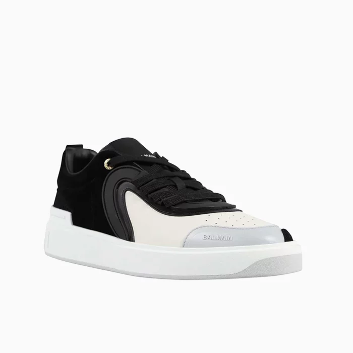 Balmain Black White Sneakers Balmain Suede Leather Sneakers Balmain Designer Footwear Luxury Contrast Sneakers Balmain Casual Shoes