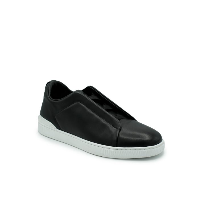 Zegna Secondskin Sneakers Zegna Triple Stitch Black Zegna Black Slip-On Sneakers Luxury Black Italian Sneakers Zegna Designer Footwear