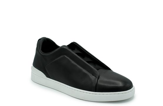 Zegna Secondskin Sneakers Zegna Triple Stitch Black Zegna Black Slip-On Sneakers Luxury Black Italian Sneakers Zegna Designer Footwear