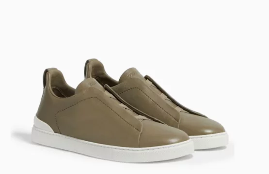 Zegna Secondskin Olive Zegna Triple Stitch Olive Sneakers Luxury Olive Leather Sneakers Zegna Slip-On Designer Shoes Men’s Olive Leather Sneakers