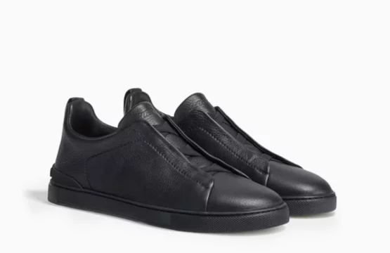 Zegna Triple Stitch Black Zegna Deerskin Sneakers Zegna Black Slip-On Sneakers Luxury Black Leather Sneakers Zegna Designer Footwear