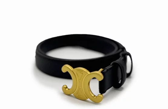 Celine Black Triomphe Belt in Taurillon Leather