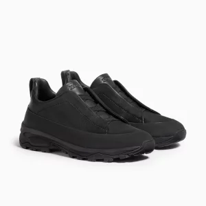 Zegna Triple Stitch Black Zegna Monte Sneakers Black Zegna Suede Leather Sneakers Luxury Black Slip-On Sneakers Zegna Designer Footwear