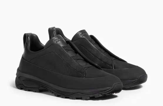 Zegna Triple Stitch Black Zegna Monte Sneakers Black Zegna Suede Leather Sneakers Luxury Black Slip-On Sneakers Zegna Designer Footwear