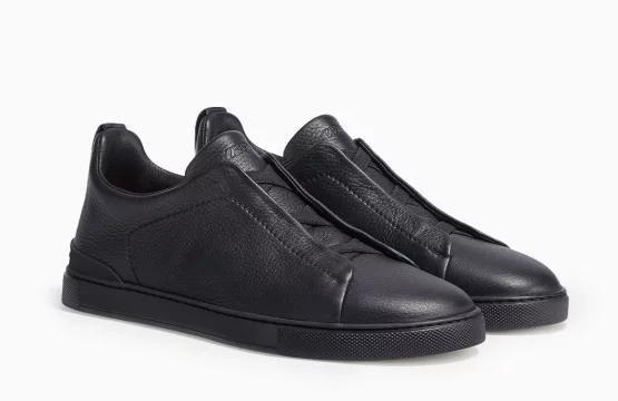 Zegna Triple Stitch Black Zegna Deerskin Sneakers Zegna Black Slip-On Sneakers Luxury Black Leather Sneakers Zegna Designer Footwear