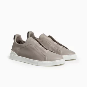 Zegna Triple Stitch Grey Light Grey Zegna Sneakers Zegna Slip-On Leather Sneakers Designer Grey Sneakers for Men Zegna Luxury Footwear