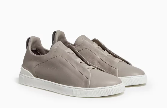 Zegna Triple Stitch Grey Light Grey Zegna Sneakers Zegna Slip-On Leather Sneakers Designer Grey Sneakers for Men Zegna Luxury Footwear