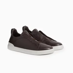 Zegna Triple Stitch Brown Zegna Suede Sneakers Zegna Brown Leather Sneakers Luxury Brown Slip-On Sneakers Zegna Designer Footwear
