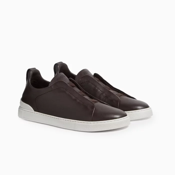 Zegna Triple Stitch Brown Zegna Suede Sneakers Zegna Brown Leather Sneakers Luxury Brown Slip-On Sneakers Zegna Designer Footwear