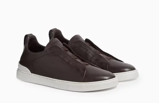 Zegna Triple Stitch Brown Zegna Suede Sneakers Zegna Brown Leather Sneakers Luxury Brown Slip-On Sneakers Zegna Designer Footwear