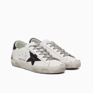 Golden Goose White Black Sneakers Golden Goose Super-Star Leather Designer White Sneakers Black Star Golden Goose Vintage Shoes Premium Italian Lifestyle Sneakers