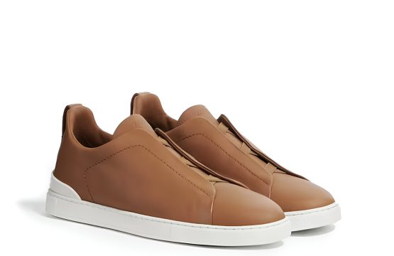Zegna Secondskin Sneakers Zegna Dark Beige Triple Stitch Zegna Luxury Slip-On Sneakers Men’s Beige Designer Sneakers Zegna Premium Leather Sneakers