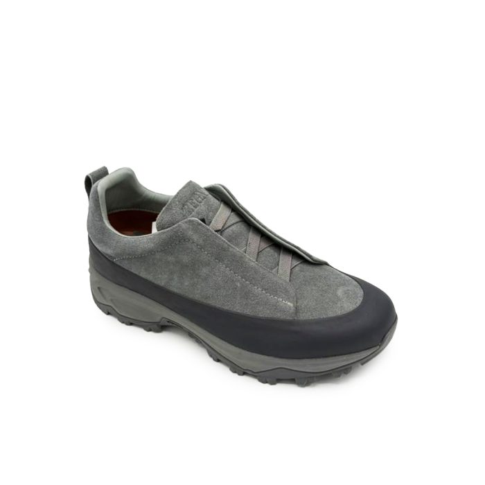 Zegna Triple Stitch Grey Zegna Monte Sneakers Grey Zegna Suede Leather Sneakers Luxury Grey Slip-On Sneakers Zegna Designer Footwear