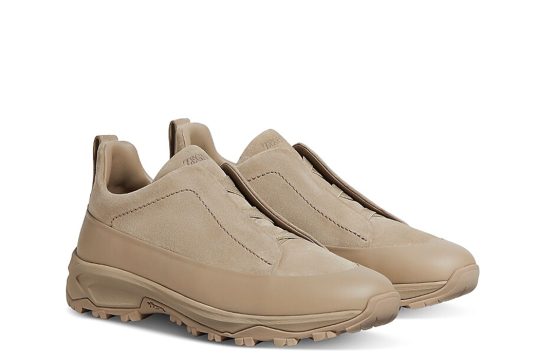 Zegna Triple Stitch Beige Zegna Monte Sneakers Beige Zegna Suede Leather Sneakers Luxury Beige Slip-On Sneakers Zegna Designer Footwear