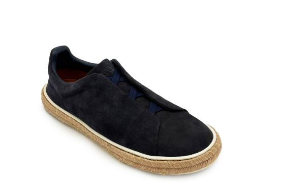 Zegna Suede Espadrilles Triple Stitch Blue Espadrilles Zegna Summer Footwear Luxury Suede Men’s Espadrilles Zegna Slip-On Blue Shoes